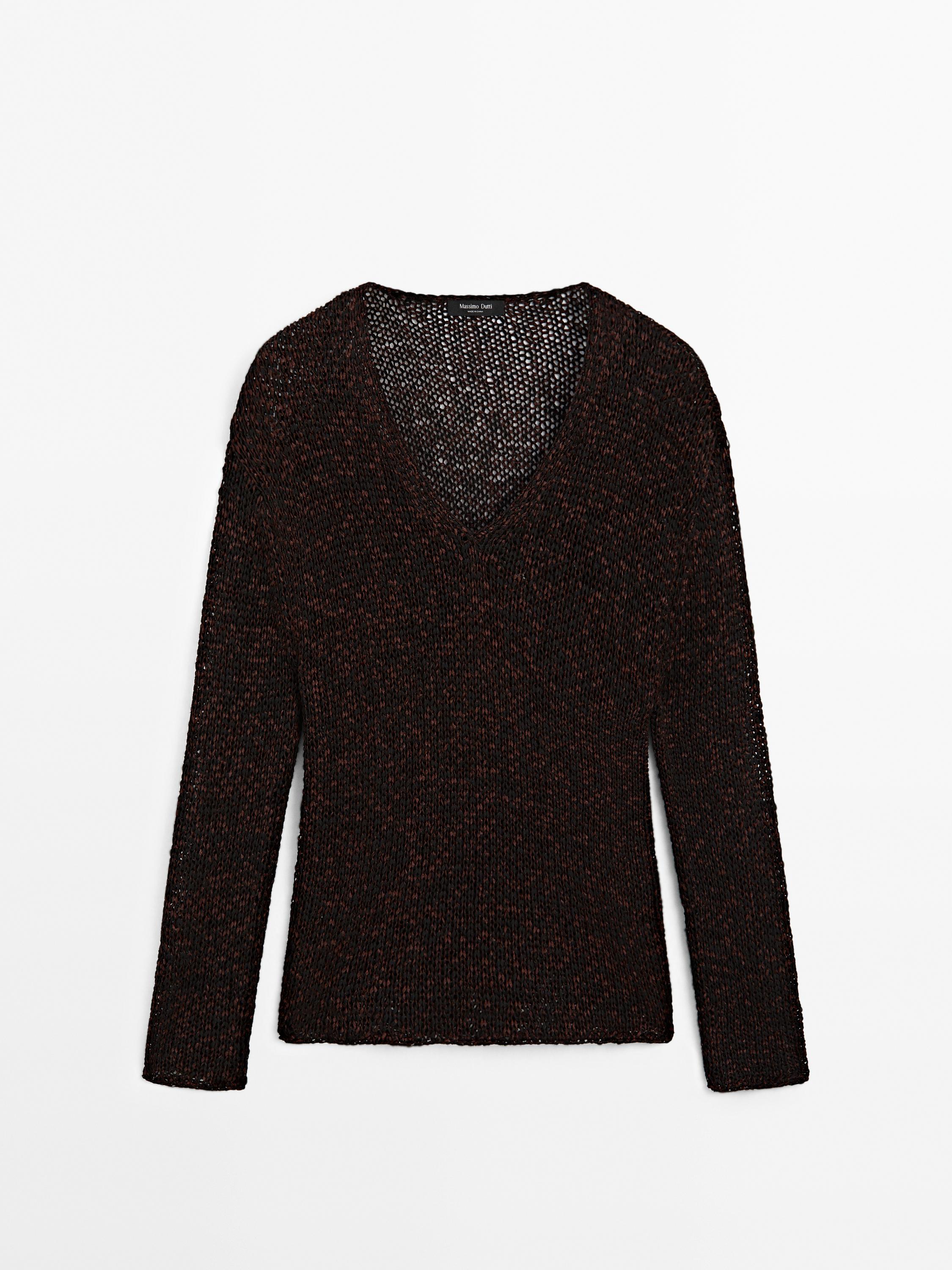 Mouliné cotton blend knit sweater